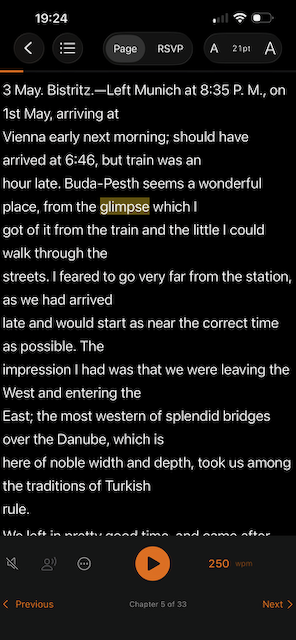 Page mode displaying a continuous scroll of text